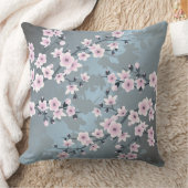 さくらんぼブロッサムデュスキーピンクグレイシッシュブルーフローラ クッション (ブランケット)