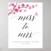 さくらんぼブロッサムバタフライピンクブライダルシャワー標識 ポスター (正面)