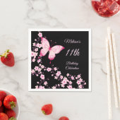 さくらんぼブロッサムバタフライピンクブラック誕生日 スタンダードカクテルナプキン (インサイチュ)