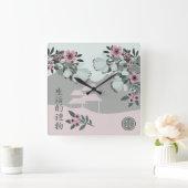 さくらんぼブロッサムバラアジアフローラ景観プリント スクエア壁時計 (ホーム)