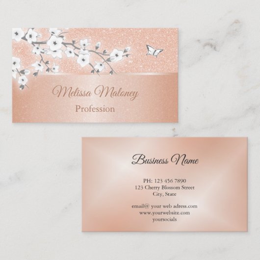さくらんぼブロッサムバラ金ゴールドグレー 名刺 (正面/裏面)