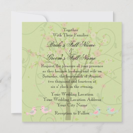 さくらんぼブロッサムバーズスクエア結婚式招待状 招待状 (裏面)