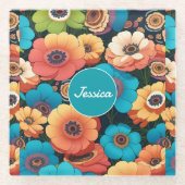 さくらんぼブロッサムパステルカラフルパパーソナライズされたター ガラスコースター (正面)