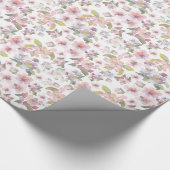 さくらんぼブロッサムパステルピンクフラワーズグリーン離れズ ラッピングペーパー (角)