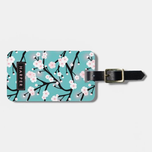 さくらんぼブロッサムパターン名前をカスタムするアドレス ラゲッジタグ (正面横)