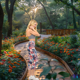 さくらんぼブロッサムパッチワーク:フローラ幾何学模様 カプリレギンス