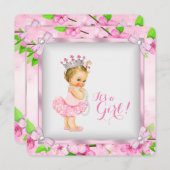 さくらんぼブロッサムパールガールズツチュベビーシャワー 招待状 (正面/裏面)