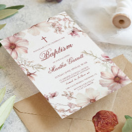さくらんぼブロッサムピンクとホワイトガールズバプテスマ 招待状