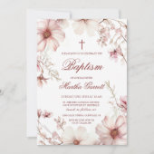 さくらんぼブロッサムピンクとホワイトガールズバプテスマ 招待状 (正面)