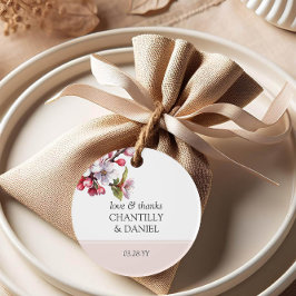 さくらんぼブロッサムピンクとホワイト結婚式の引き出物ラベル フェイバータグ