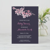 さくらんぼブロッサムピンクのネイビーフローラベビーシャワー 招待状 (スタンド正面)