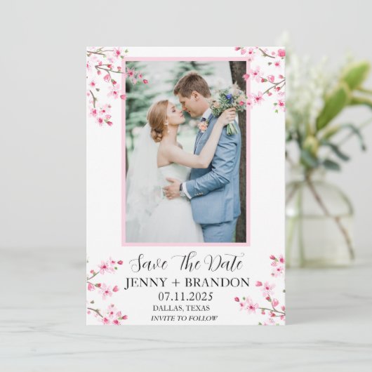 さくらんぼブロッサムピンクエレガントフローラモダン写真 セーブザデート (スタンド正面)
