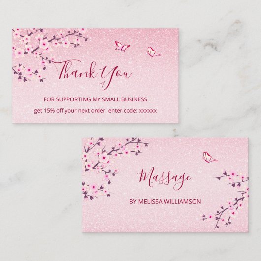 さくらんぼブロッサムピンクグリッターありがとう 名刺 (正面/裏面)