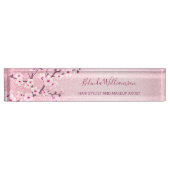 さくらんぼブロッサムピンクグリッターヘアとメイクアップ デスクネームプレート (正面)