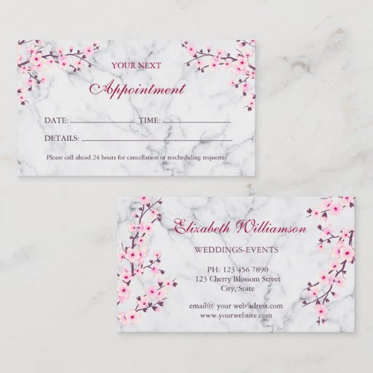 さくらんぼブロッサムピンクグレーマーブルアポイントメント 名刺 (正面/裏面)