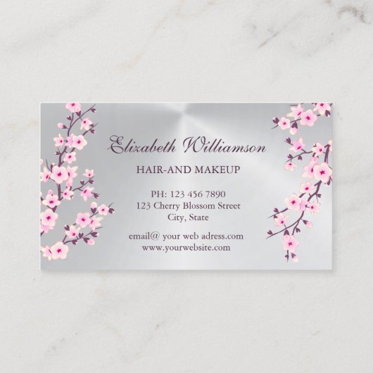 さくらんぼブロッサムピンクシルバーアポイントメントカード 名刺 (裏面)