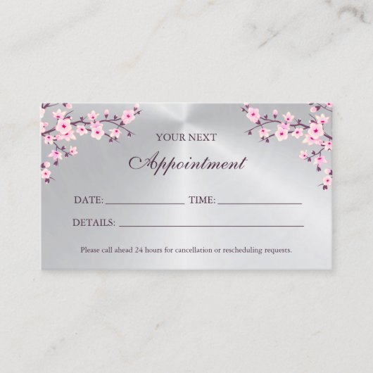 さくらんぼブロッサムピンクシルバーアポイントメントカード 名刺 (正面)