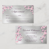さくらんぼブロッサムピンクシルバーアポイントメントカード 名刺 (正面/裏面)