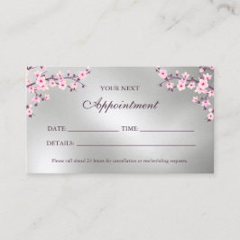 さくらんぼブロッサムピンクシルバーアポイントメントカード 名刺