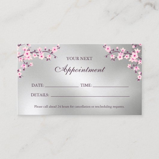 さくらんぼブロッサムピンクシルバーアポイントメントカード 名刺 (正面)