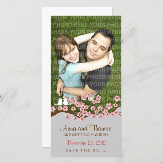 さくらんぼブロッサムピンクシルバー日付写真を保存 セーブザデート (正面/裏面)