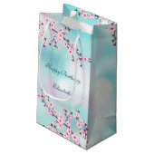 さくらんぼブロッサムピンクターコイズカスタム誕生日  スモールペーパーバッグ (裏面アングル)