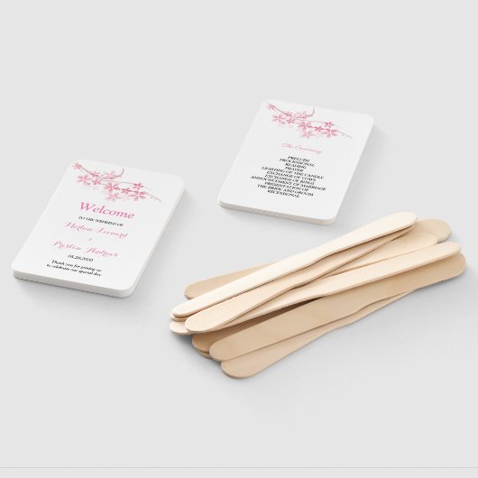 さくらんぼブロッサムピンクネイビーフローラ結婚式 プログラム ハンドファン (組立なし)