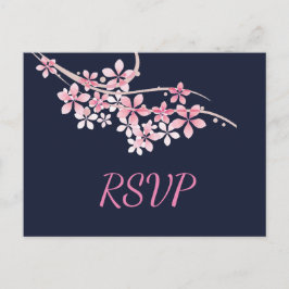 さくらんぼブロッサムピンクネイビーRSVP インビテーションポストカード