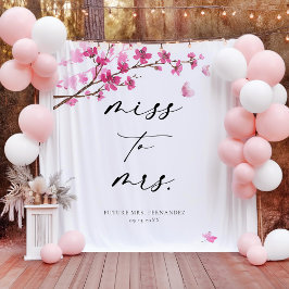 さくらんぼブロッサムピンクバタフライブライダルシャワー タペストリー