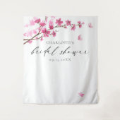 さくらんぼブロッサムピンクバタフライブライダルシャワー タペストリー (正面)