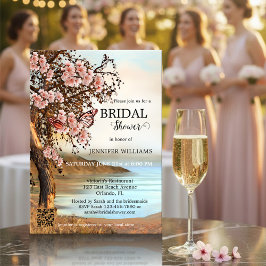 さくらんぼブロッサムピンクバタフライブライダルシャワー 招待状