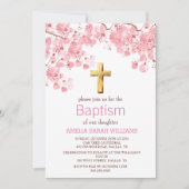 さくらんぼブロッサムピンクフローラクロスガールバプテスマ 招待状 (正面)