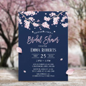 さくらんぼブロッサムピンクフローラネイビーブライダルシャワー 招待状