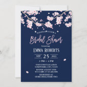さくらんぼブロッサムピンクフローラネイビーブライダルシャワー 招待状 (正面)