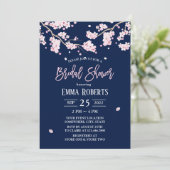 さくらんぼブロッサムピンクフローラネイビーブライダルシャワー 招待状 (スタンド正面)