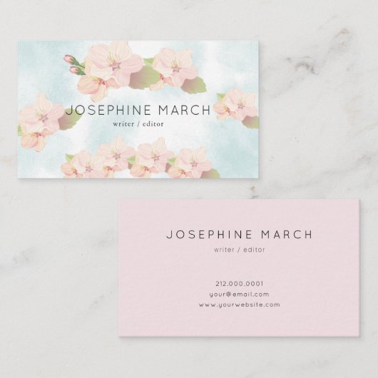 さくらんぼブロッサムピンクブルーウォーターカラー名刺 名刺 (正面/裏面)