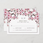 さくらんぼブロッサムピンクホワイトウェディングRSVPカード 出欠カード (正面/裏面)