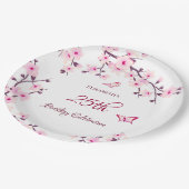 さくらんぼブロッサムピンクホワイトカスタム誕生日 ペーパープレート (アングル)