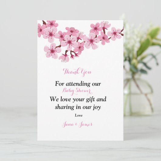 さくらんぼブロッサムピンクホワイトフローラサンキューカード サンキューカード (スタンド正面)