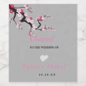 さくらんぼブロッサムピンクホワイトフローラ結婚ズザワイン ワインラベル (シングルラベル)