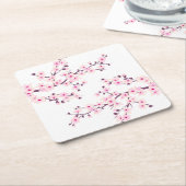 さくらんぼブロッサムピンクホワイト スクエアペーパーコースター (アングル)