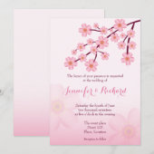 さくらんぼブロッサムピンク桜結婚フローラ 招待状 (正面/裏面)