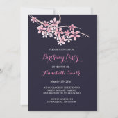 さくらんぼブロッサムピンク海軍フローラ誕生日パーティー 招待状 (正面)