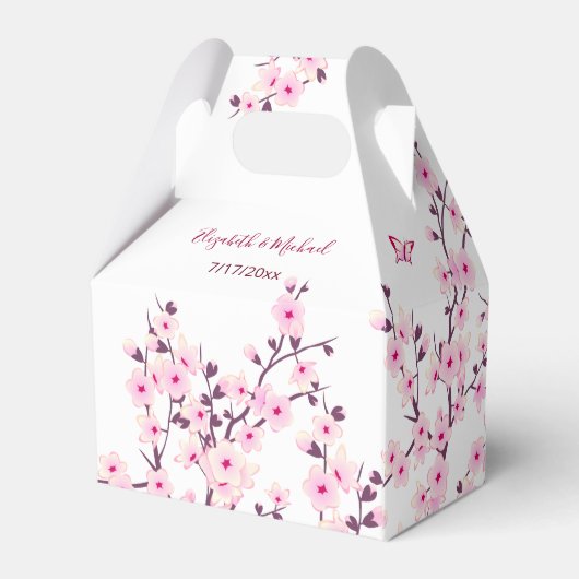 さくらんぼブロッサムピンク白カスタムウェディング フェイバーボックス (裏面サイド)