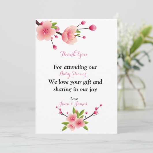 さくらんぼブロッサムピンク白グリーンフローラありがとう サンキューカード (スタンド正面)