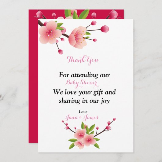 さくらんぼブロッサムピンク白グリーンフローラありがとう サンキューカード (正面/裏面)