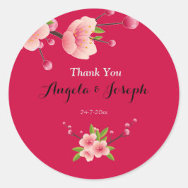 さくらんぼブロッサムピンク白フローララウンドステッカー ラウンドシール