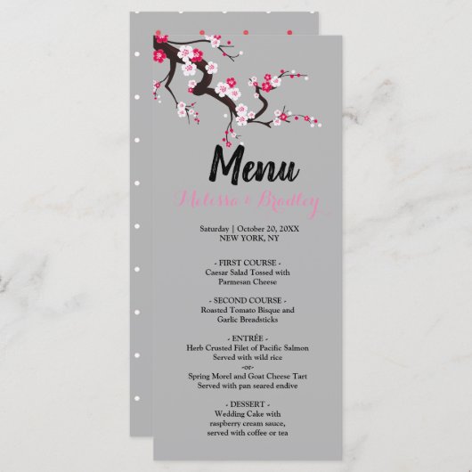 さくらんぼブロッサムピンク白フローラ結婚のメニュー プログラム (正面/裏面)