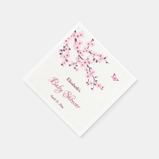 さくらんぼブロッサムピンク白ベビーシャワー スタンダードカクテルナプキン (角)