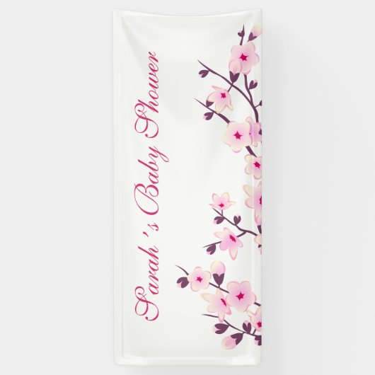 さくらんぼブロッサムピンク白ベビーシャワー 横断幕 (縦)